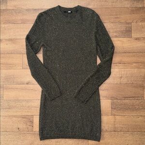 AllSaints Size Large Sparkle Mini Dress Fuzzy Date Night Green / Slate Grey Luxe